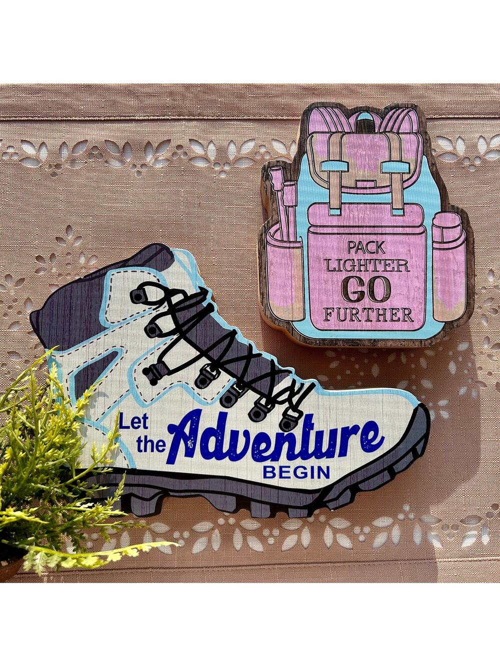 NEW Michaels Hiking Boot & Backpack Tabletop Room Decor by Ashland Set of 2